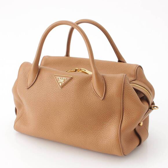 Prada Handbags - Prada Handbag Beige Triangle Leather Plate Shoulder Bag